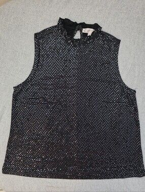 Nanette Lepore Black Sparkle Mock Neck Sleeveless Camisole